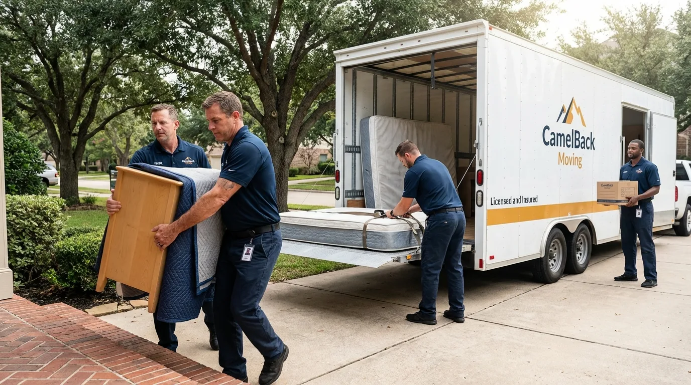 Crew loading residential truck for cross-state move from Saluda, VA